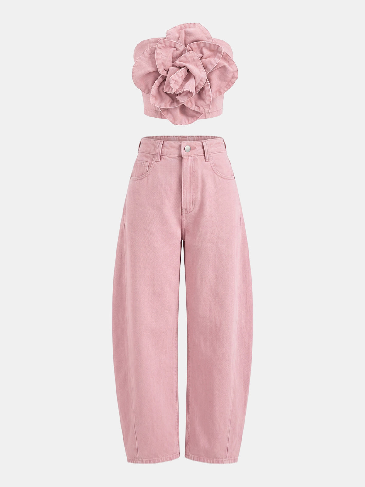 3D Rose Applique Denim Tube Top