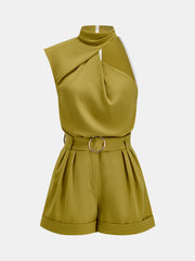 Asymmetric Neck Top & Belted Shorts Set