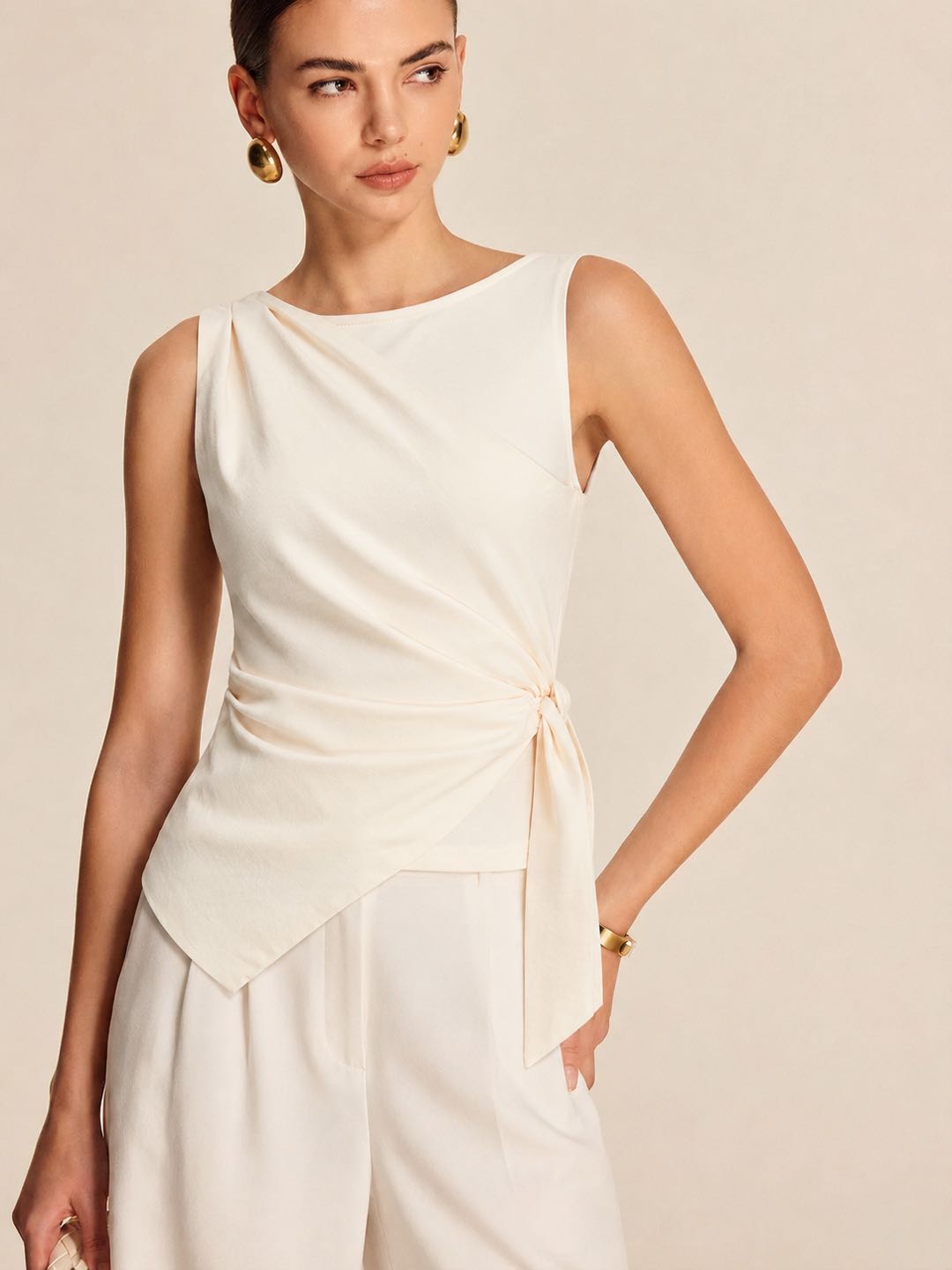 Asymmetric Tie Waist Tank Top