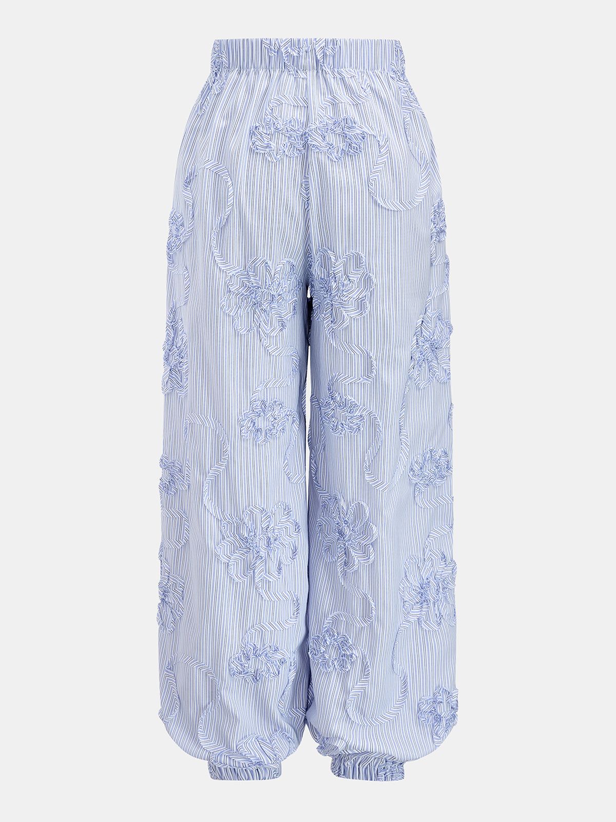 3D Floral Striped Elastic Cuffed Jogger Pants