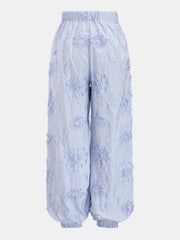 3D Floral Striped Elastic Cuffed Jogger Pants