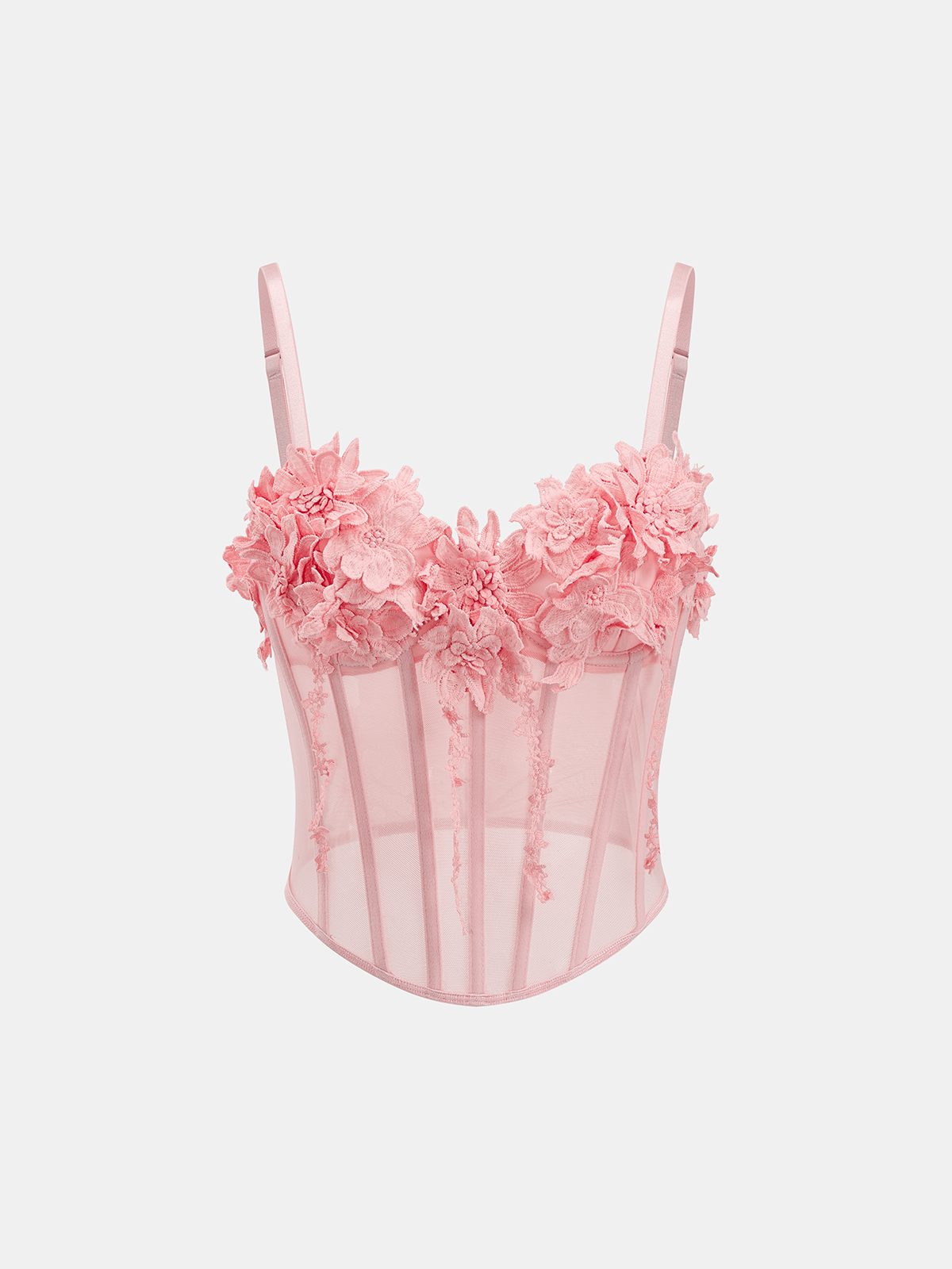 3D Floral Mesh Corset Top