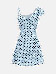 Asymmetric Ruffle Polka Dot Mini Dress