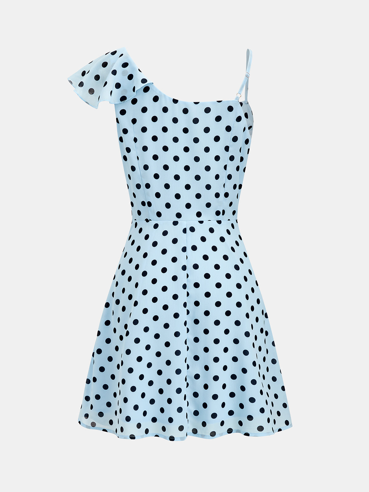 Asymmetric Ruffle Polka Dot Mini Dress