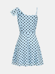 Asymmetric Ruffle Polka Dot Mini Dress