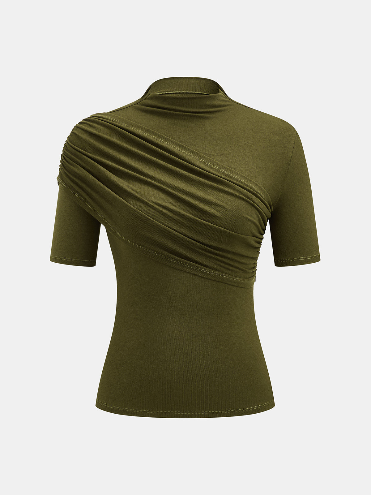 Asymmetric Ruched High Neck Top
