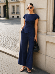 Asymmetric Pinstripe Top & Pleated Pants Set
