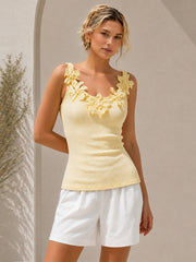 3D Floral Ribbed Knit Tank Top