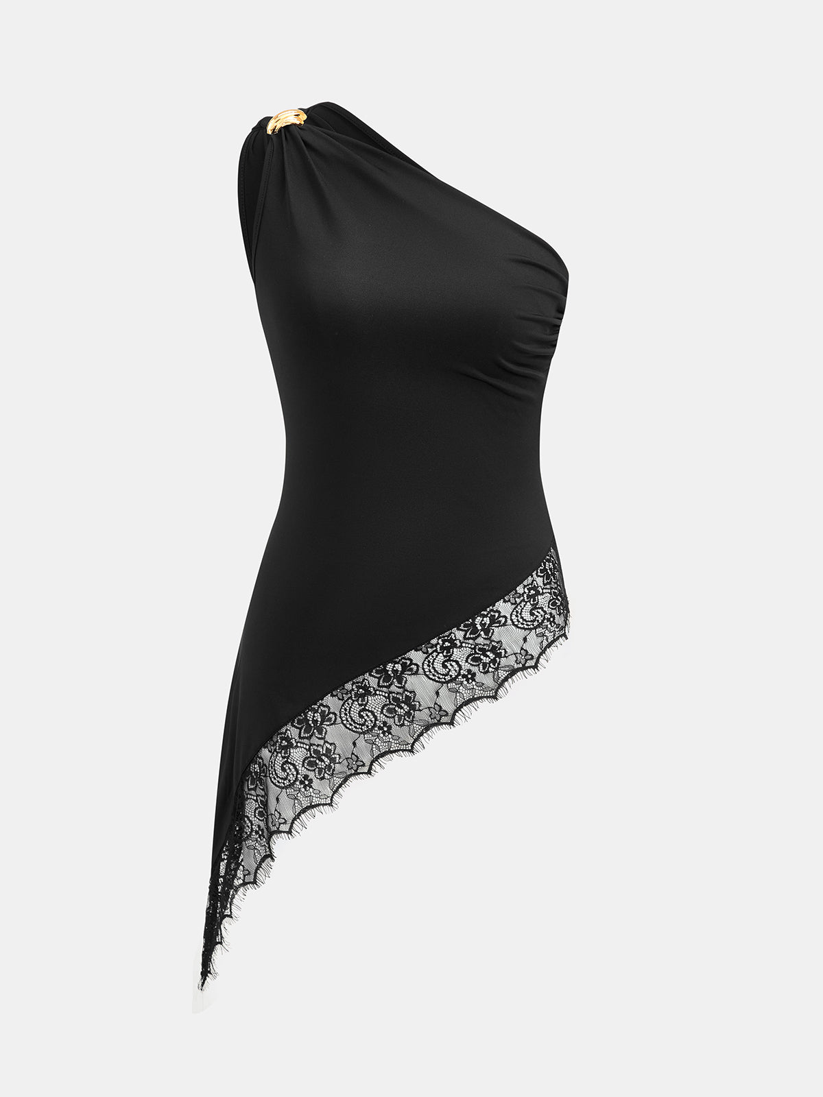 Asymmetric One Shoulder Lace Hem Top