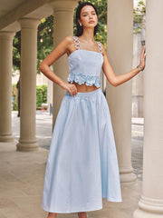 3D Flower Ring Strap Top & Pocketed Skirt Set