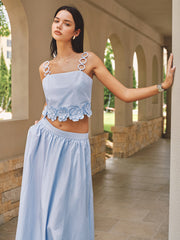 3D Flower Ring Strap Top & Pocketed Skirt Set
