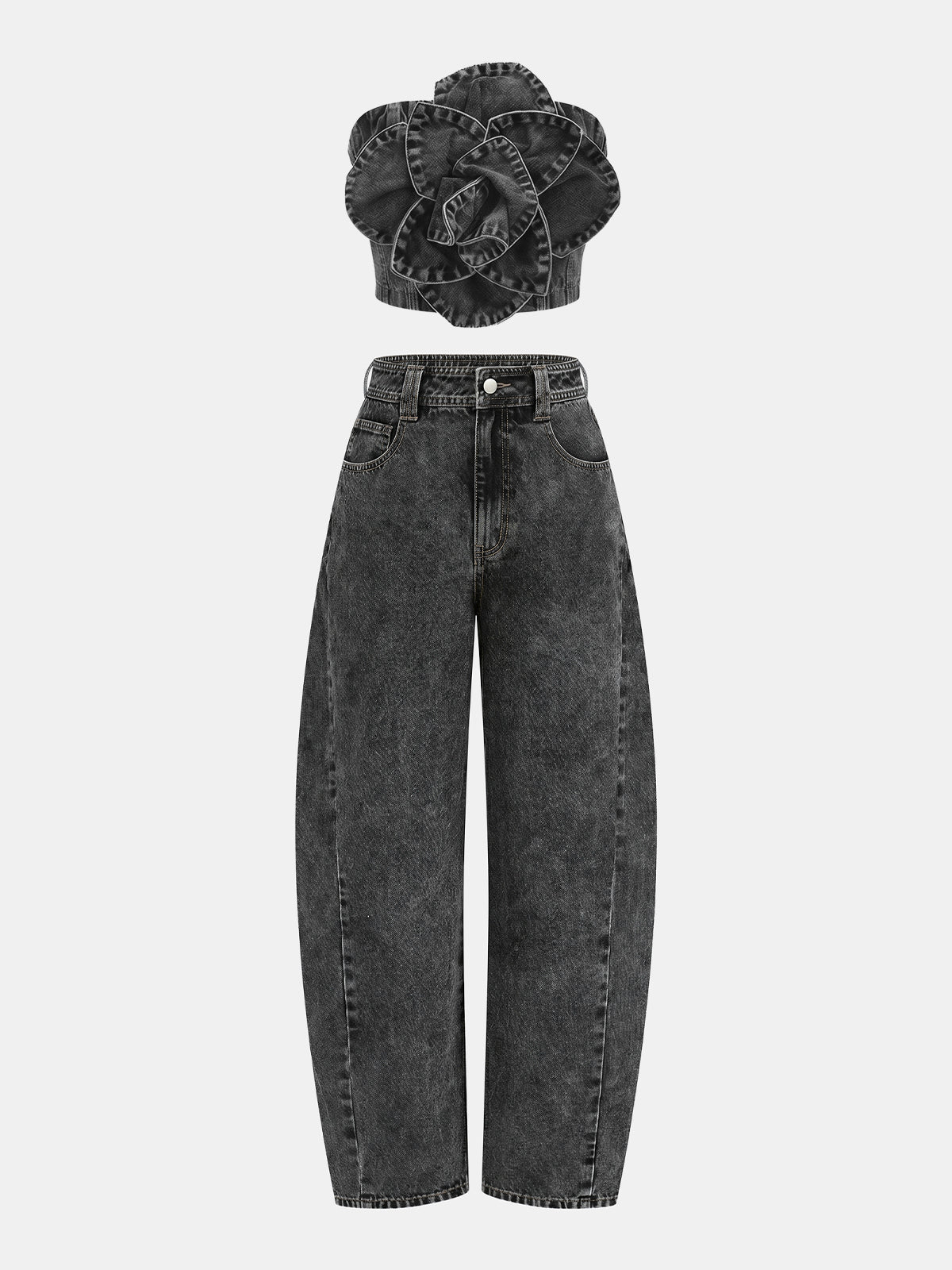 3D Rose Applique Denim Tube Top