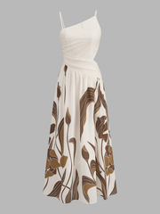 Asymmetrical Cutout Abstract Print Maxi Dress