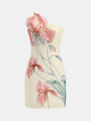 3D Iris Floral Strapless Bodycon Mini Dress