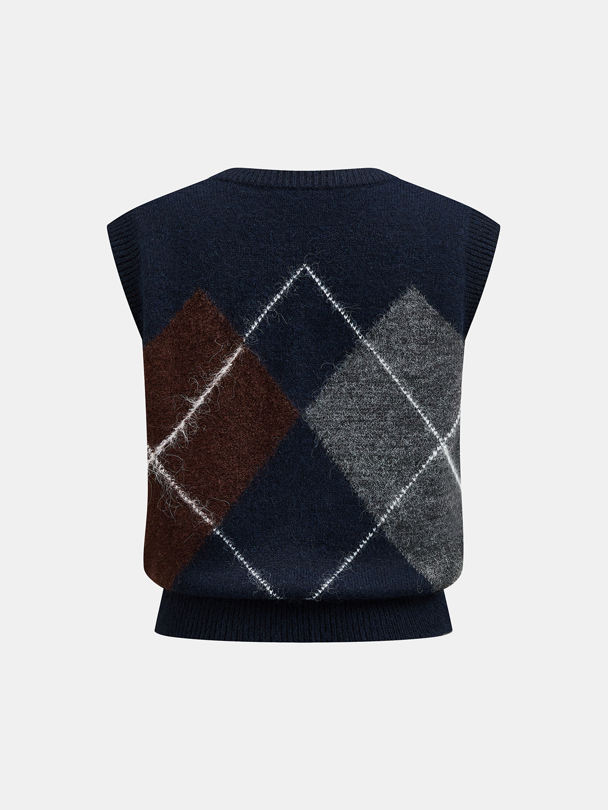 Argyle Fuzzy V Neck Knit Vest