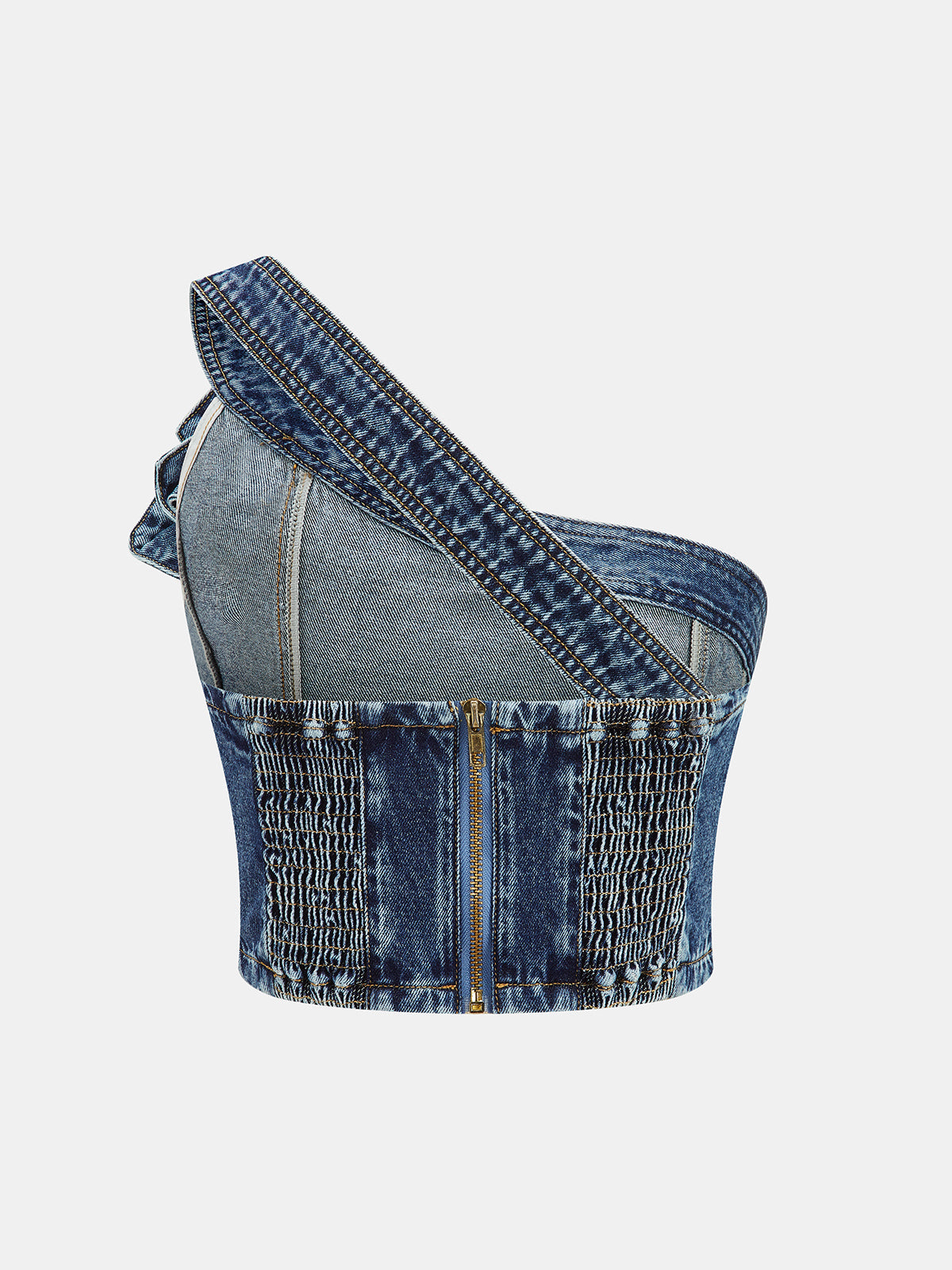 3D Rose One Shoulder Denim Top