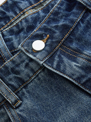Asymmetric Waist Curved-Leg Denim Pants