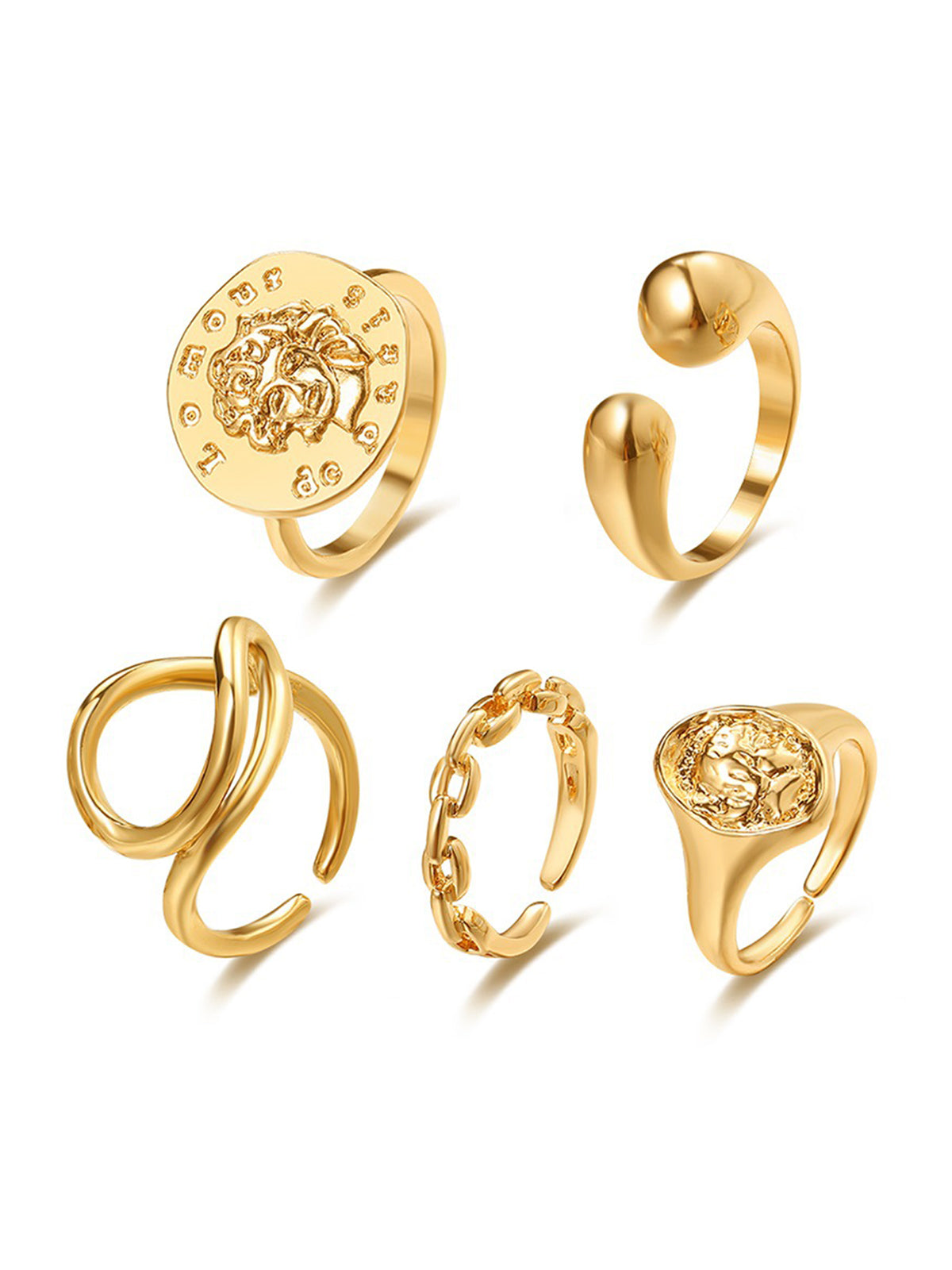 5pcs Vintage Sculpted Stacked Ring Set