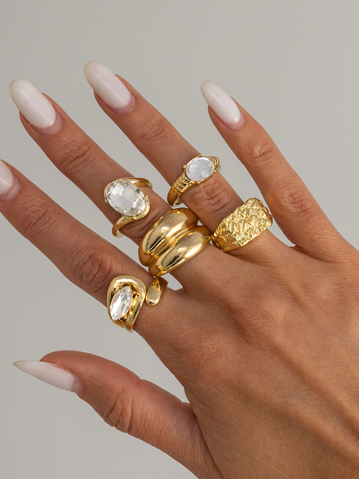 5pcs Stacked Crystal Statement Ring Set