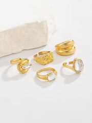 5pcs Stacked Crystal Statement Ring Set