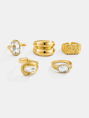 5pcs Stacked Crystal Statement Ring Set