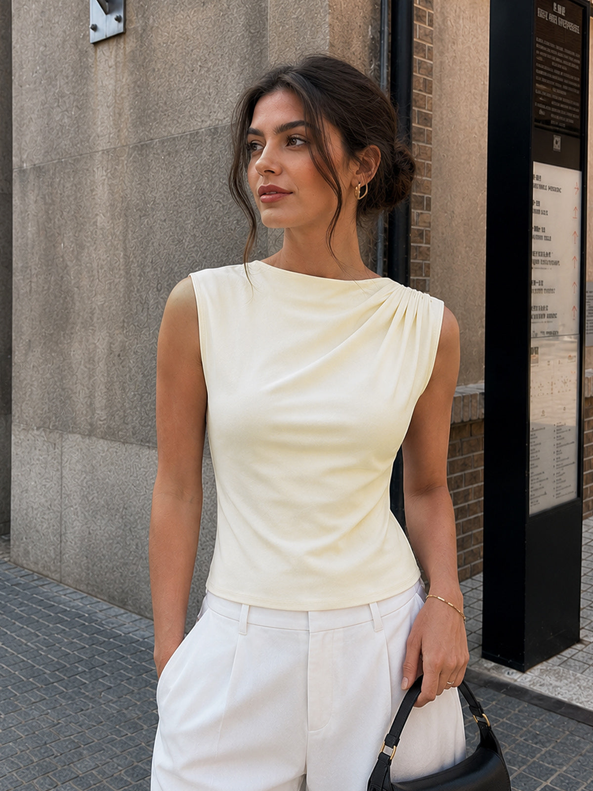 Asymmetric Draped Shoulder Tank Top