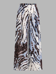 Abstract Animal Print Pleated Wide Leg Pants