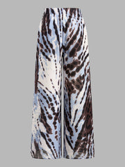 Abstract Animal Print Pleated Wide Leg Pants