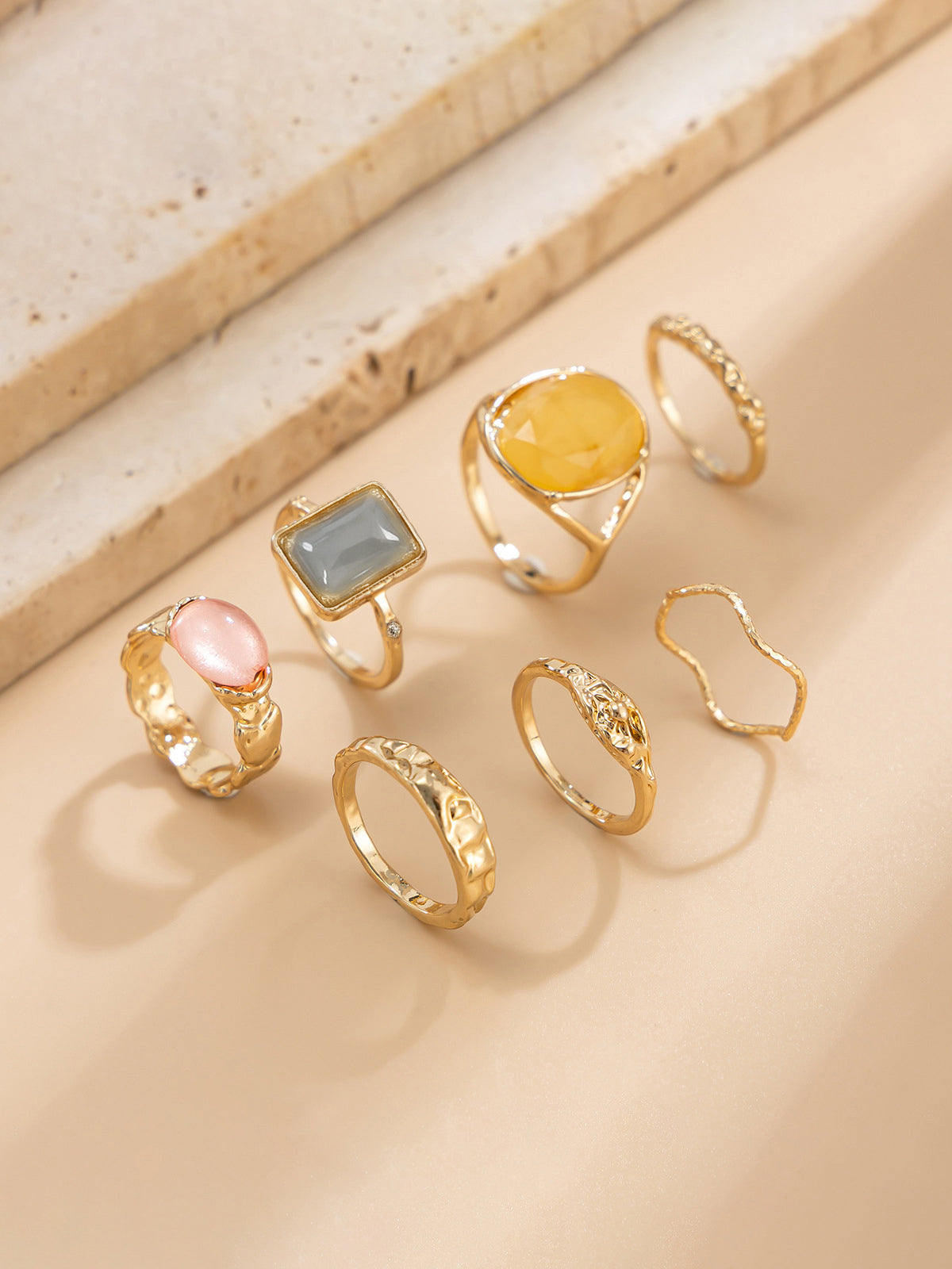 7pcs Vintage Gemstone Stacking Ring Set