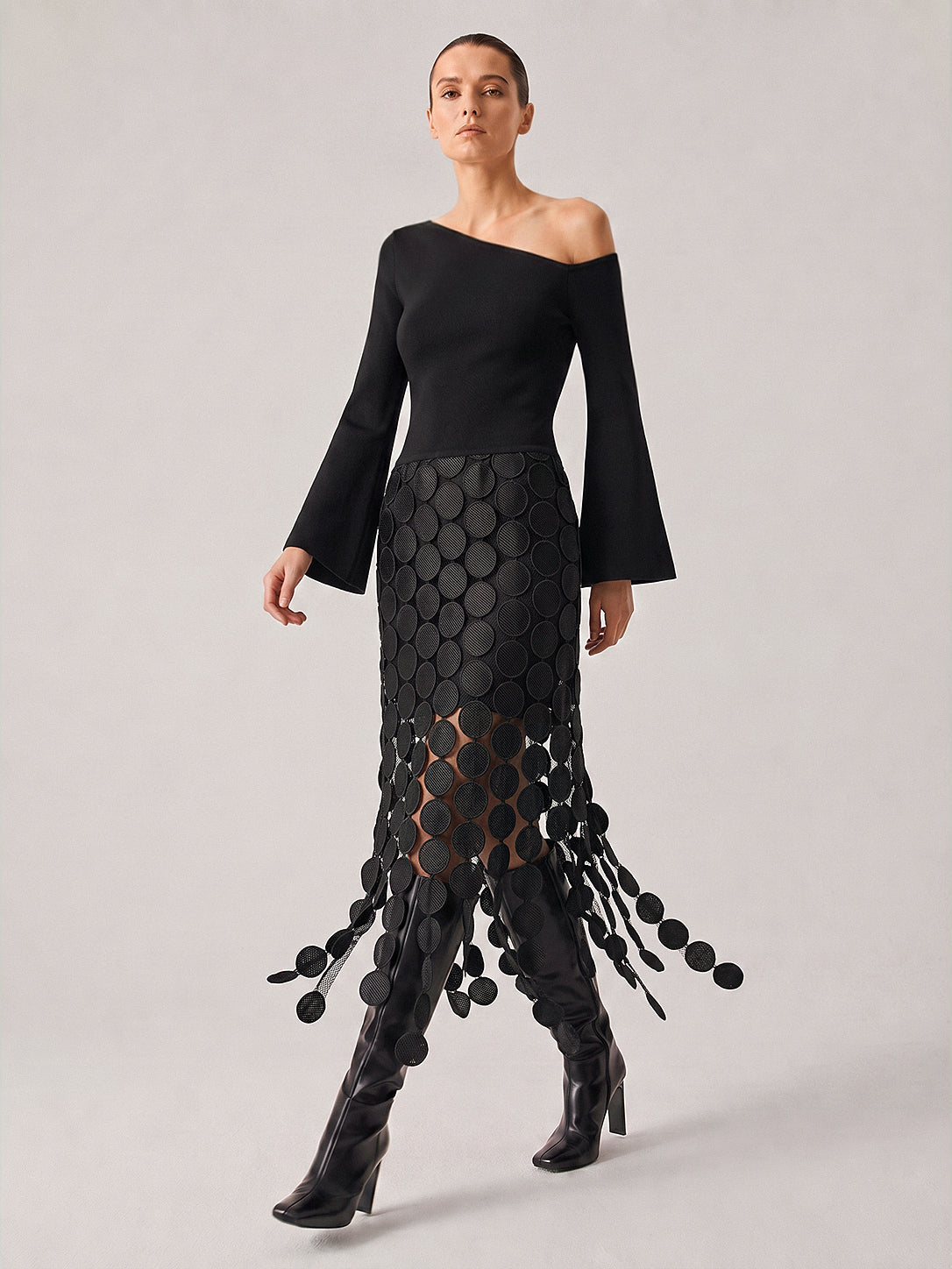 Asymmetrical Circle Fringe Midi Dress