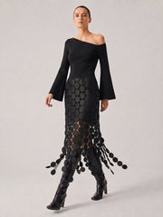 Asymmetrical Circle Fringe Midi Dress
