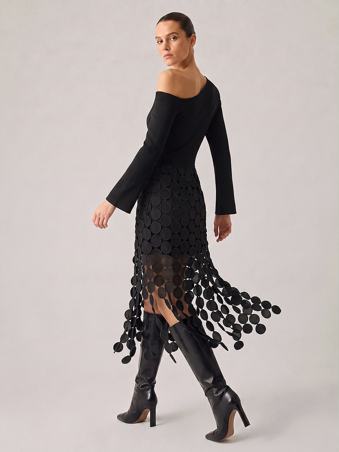 Asymmetrical Circle Fringe Midi Dress